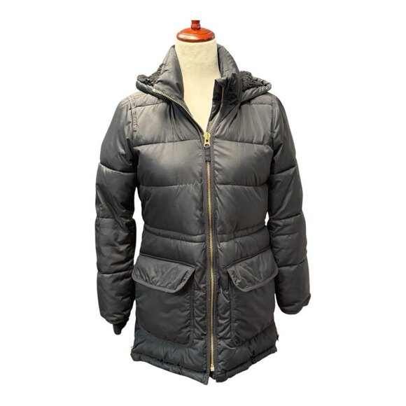 J Crew Womens Puffer Jacket~Size XS Petite~Black Midthigh Zip Pockets L11 36 - Picture 2 of 14
